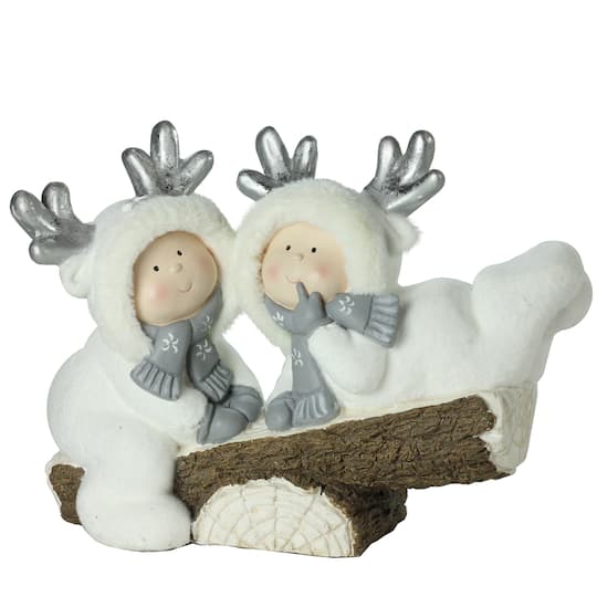 18.5" White Winter Smiling Children on Seesaw Decoration